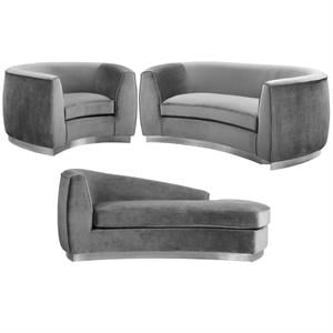 Home Square 3-Piece Set with Accent Chair Chaise and Loveseat in Gray and Chrome