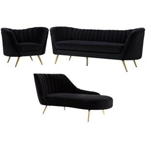 Home Square 3-Piece Furniture Set with Velvet Accent Chair Chaise & Sofa