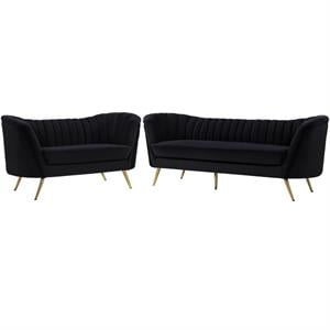 Home Square 2-Piece Furniture Set with Contemporary Velvet Loveseat & Sofa