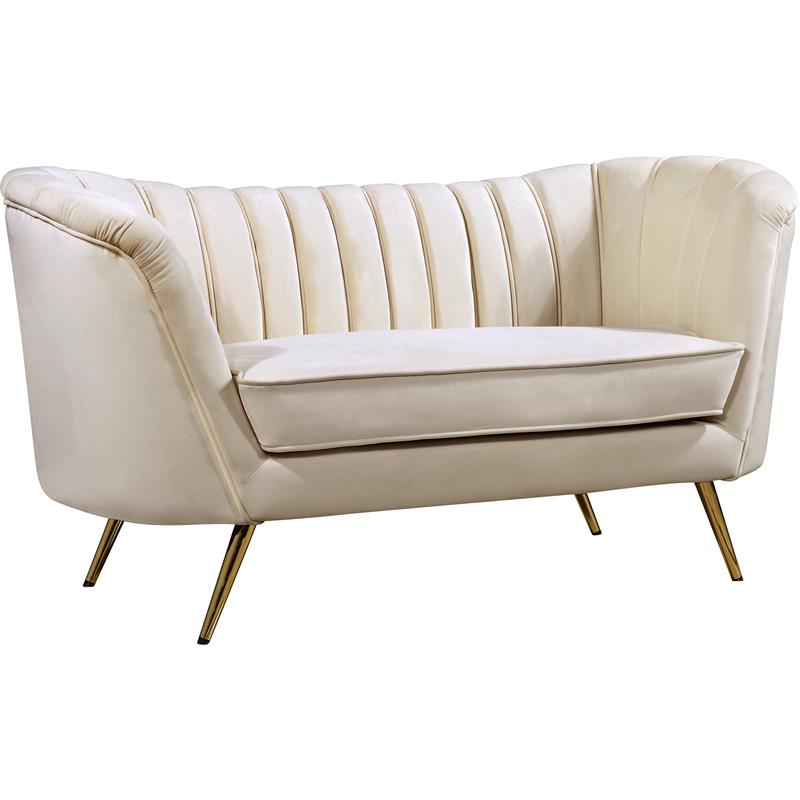 Home Square 2-Piece Furniture Set with Velvet Loveseat and Sofa in Cream