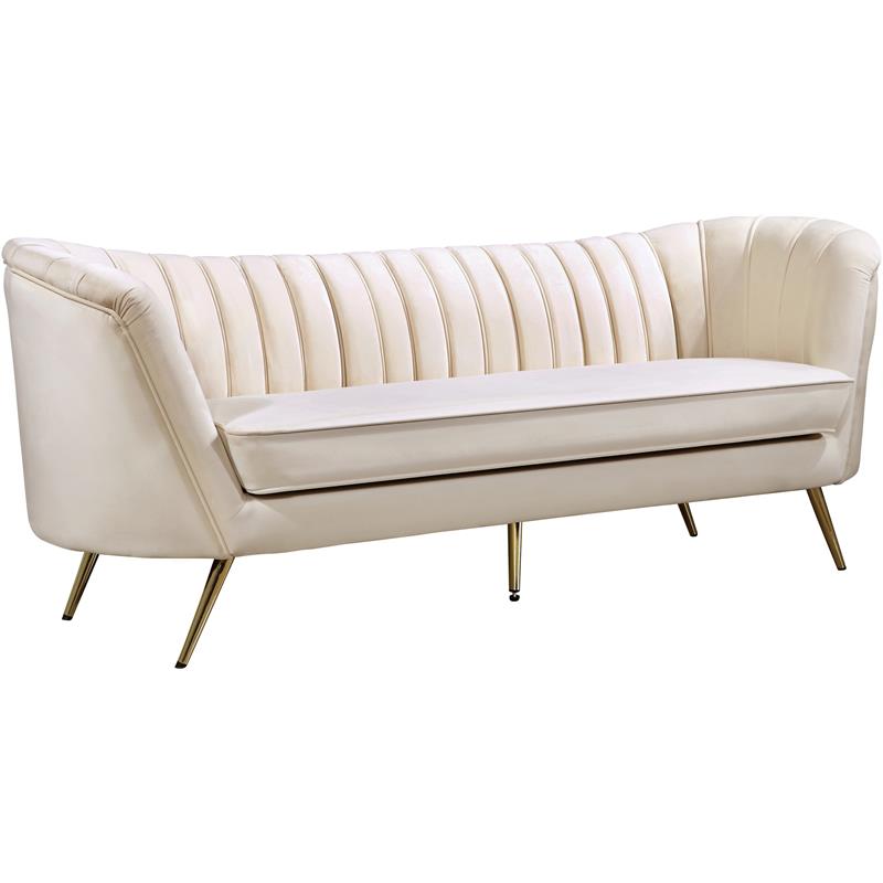 Home Square 2-Piece Furniture Set with Velvet Loveseat and Sofa in Cream