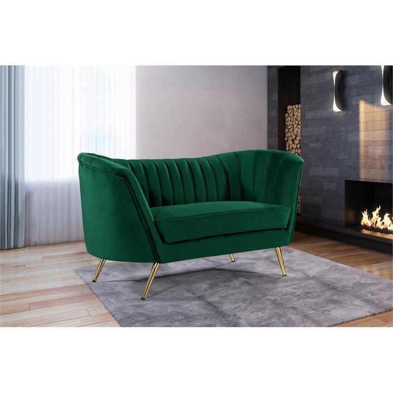 Home Square 3-Piece Set with Accent Chair Chaise and Loveseat in Green and Gold