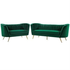 Home Square 2-Piece Furniture Set with Loveseat and Sofa in Green