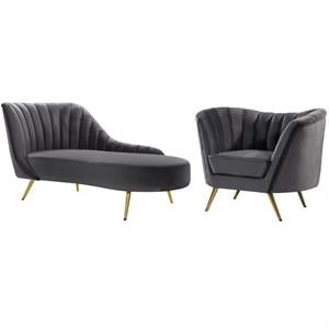 Home Square 2-Piece Furniture Set with Accent Chair & Chaise in Gray and Gold