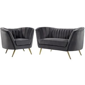Home Square 2-Piece Set with Accent Chair and Loveseat in Gray and Gold