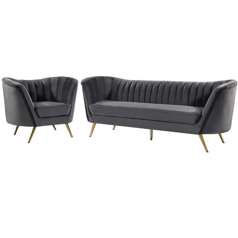 Home Square 2-Piece Furniture Set with Velvet Accent Chair and Sofa