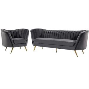 Home Square 2-Piece Furniture Set with Velvet Accent Chair and Sofa