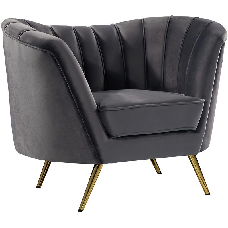 Home Square 3-Piece Set with Velvet Accent Chair Chaise & Sofa in Gray and Gold