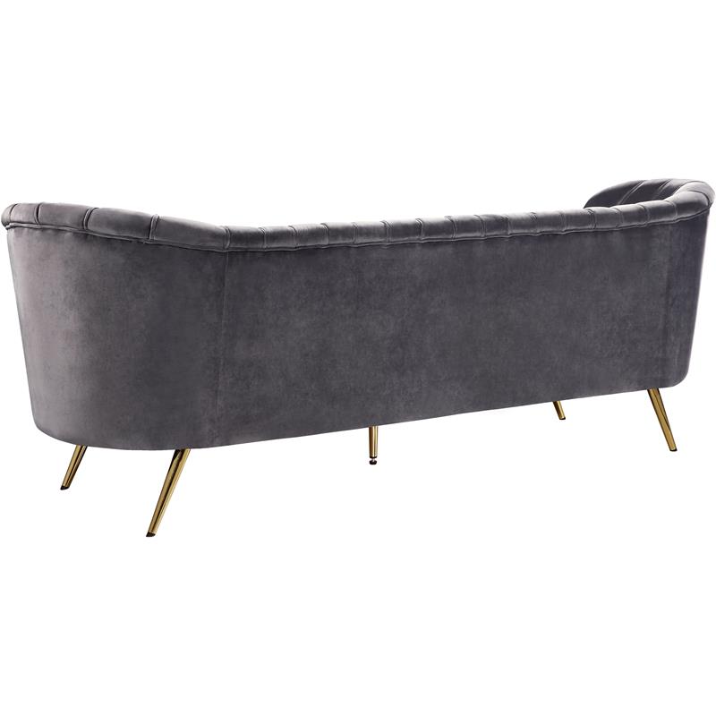 Home Square 3-Piece Set with Velvet Accent Chair Chaise & Sofa in Gray and Gold