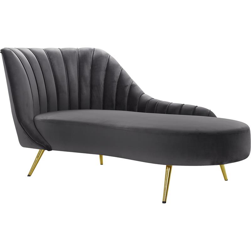 Home Square 3-Piece Set with Velvet Accent Chair Chaise & Sofa in Gray and Gold