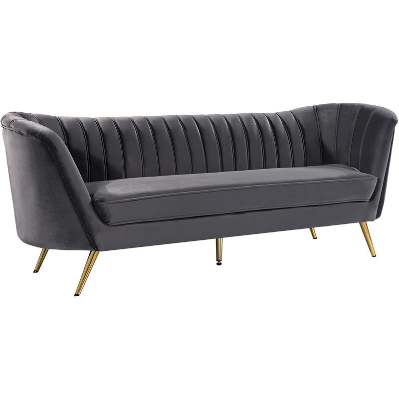 Home Square 3-Piece Set with Velvet Accent Chair Chaise & Sofa in Gray and Gold