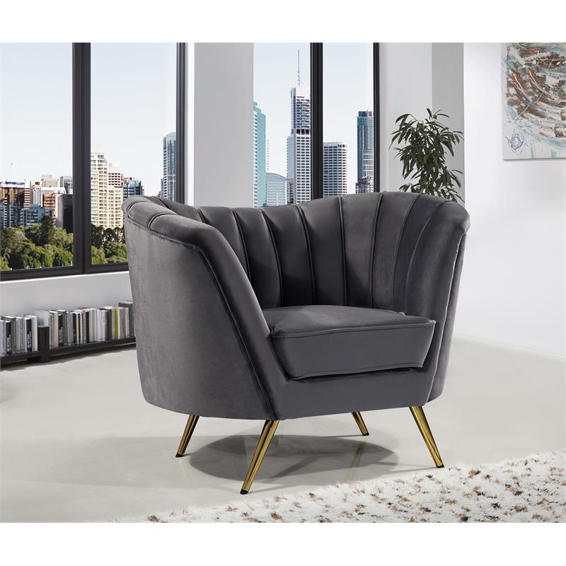 Home Square 3-Piece Set with Velvet Accent Chair Chaise & Sofa in Gray and Gold