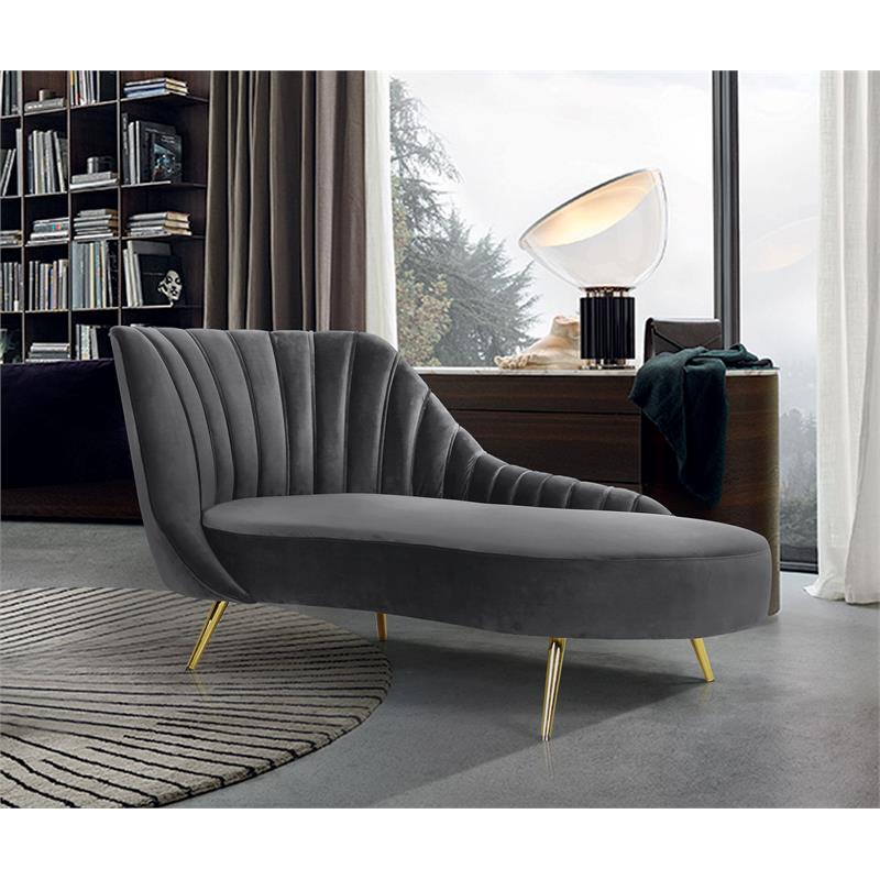 Home Square 3-Piece Set with Velvet Accent Chair Chaise & Sofa in Gray and Gold