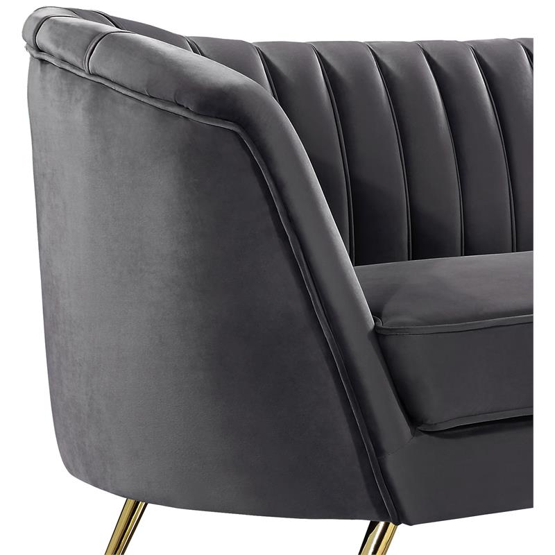 Home Square 3-Piece Set with Velvet Accent Chair Chaise & Sofa in Gray and Gold