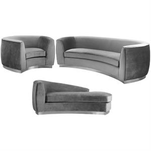 Home Square 3-Piece Set with Accent Chair Chaise and Sofa in Gray and Chrome
