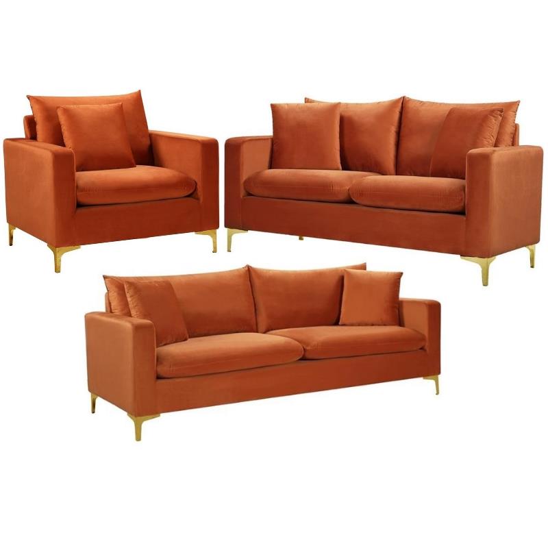 Home Square 3-Piece Furniture Set with Velvet Chair Loveseat and Sofa