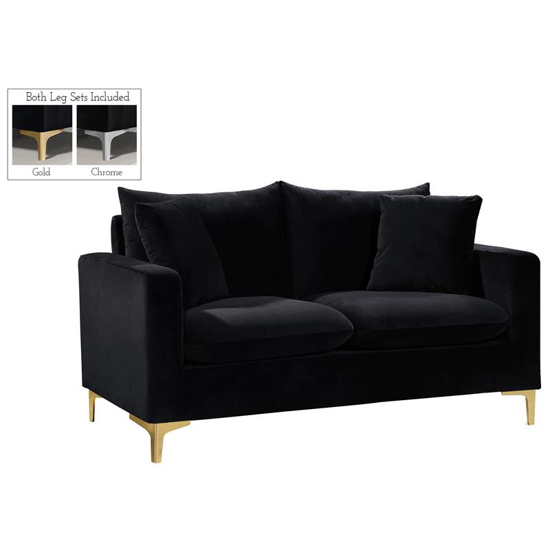 Home Square 3-Piece Set with Velvet Accent Chair Loveseat and Sofa in Black