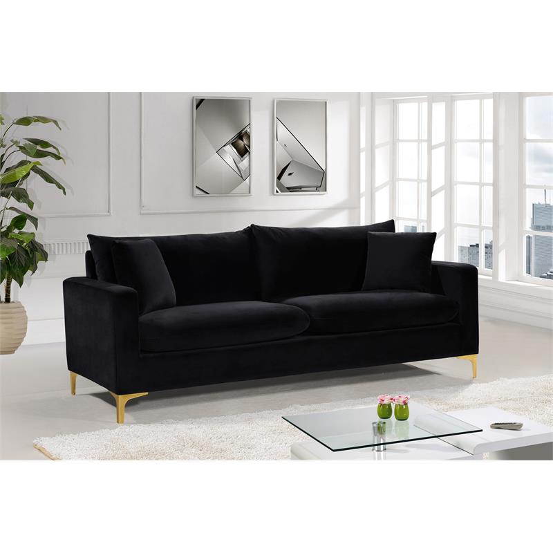 Home Square 3-Piece Set with Velvet Accent Chair Loveseat and Sofa in Black