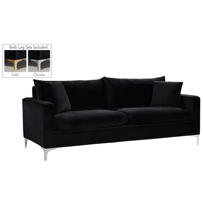 Home Square 3-Piece Set with Velvet Accent Chair Loveseat and Sofa in Black