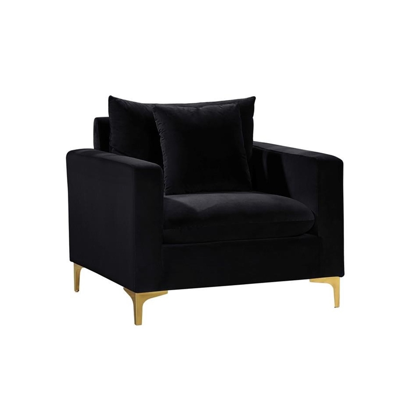 Home Square 3-Piece Set with Velvet Accent Chair Loveseat and Sofa in Black