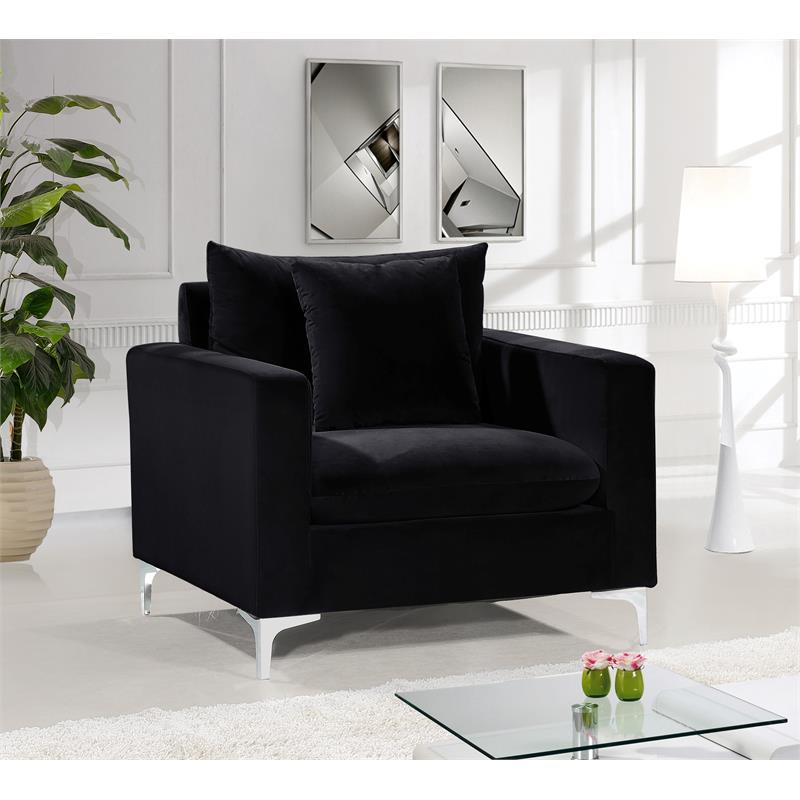 Home Square 3-Piece Set with Velvet Accent Chair Loveseat and Sofa in Black