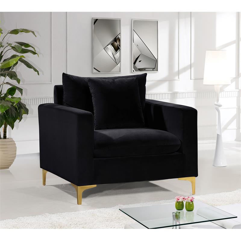 Home Square 3-Piece Set with Velvet Accent Chair Loveseat and Sofa in Black