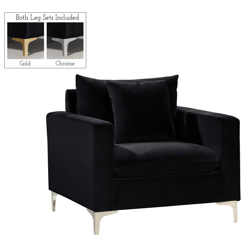 Home Square 3-Piece Set with Velvet Accent Chair Loveseat and Sofa in Black