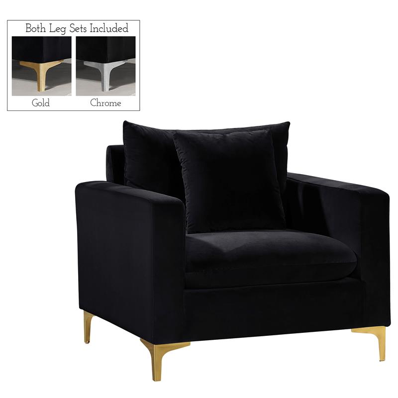 Home Square 3-Piece Set with Velvet Accent Chair Loveseat and Sofa in Black
