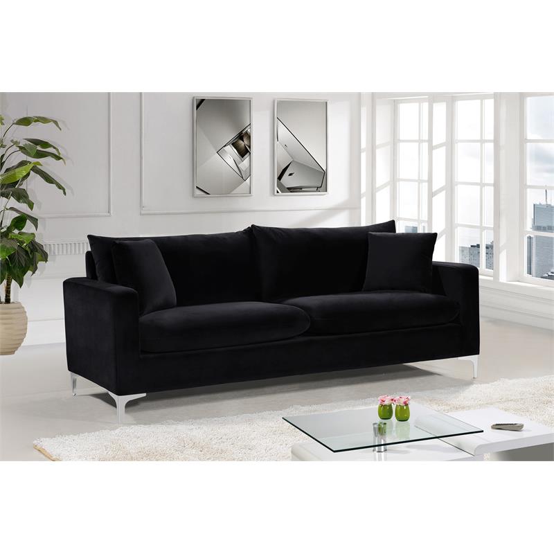 Home Square 3-Piece Set with Velvet Accent Chair Loveseat and Sofa in Black