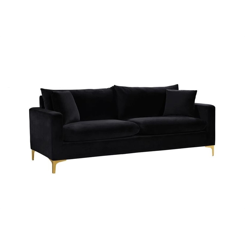 Home Square 2-Piece Furniture Set with Velvet Accent Chair and Sofa in Black