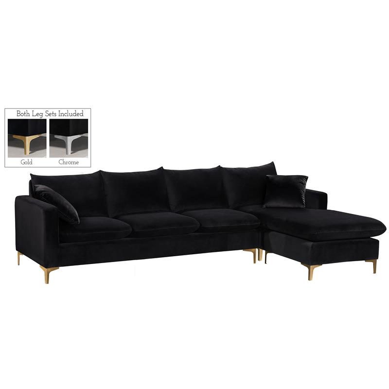 Home Square 2-Piece Set with Velvet Reversible Sectional and Ottoman in Black