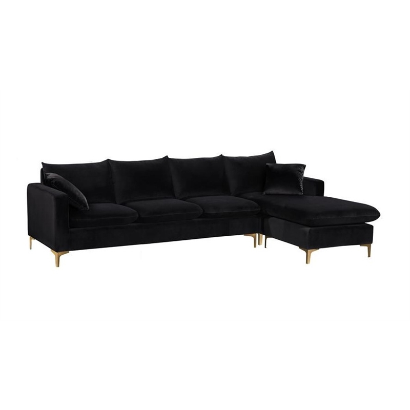 Home Square 2-Piece Set with Velvet Reversible Sectional and Ottoman in Black