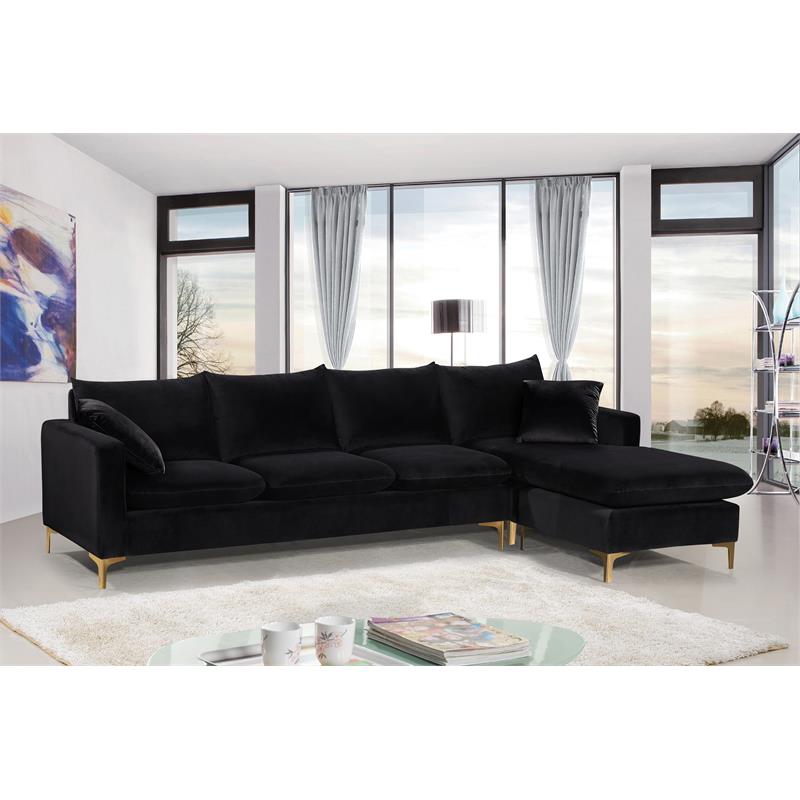 Home Square 2-Piece Set with Velvet Reversible Sectional and Ottoman in Black