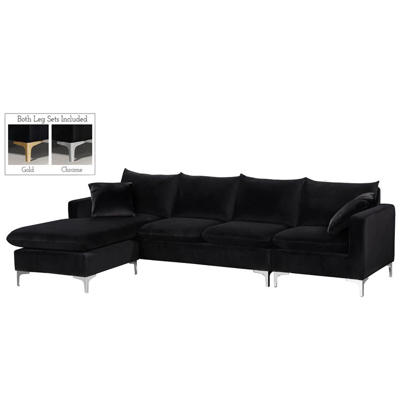 Home Square 2-Piece Set with Velvet Reversible Sectional and Ottoman in Black