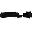 Home Square 2-Piece Set with Velvet Reversible Sectional & Accent Chair in Black