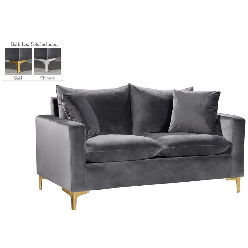 Home Square 2-Piece Set with Contemporary Velvet Loveseat and Sofa in Gray