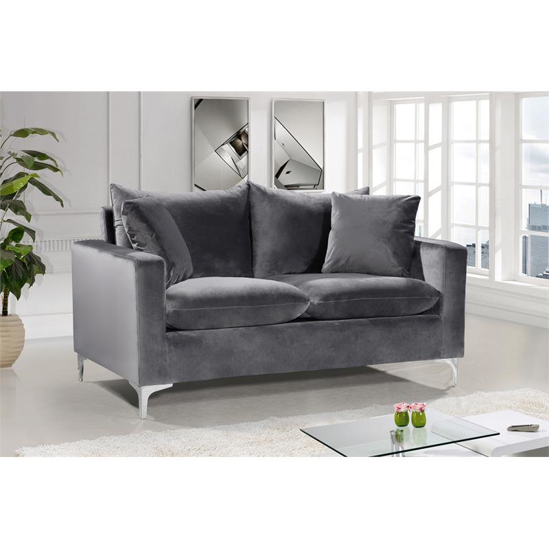 Home Square 2-Piece Set with Contemporary Velvet Loveseat and Sofa in Gray