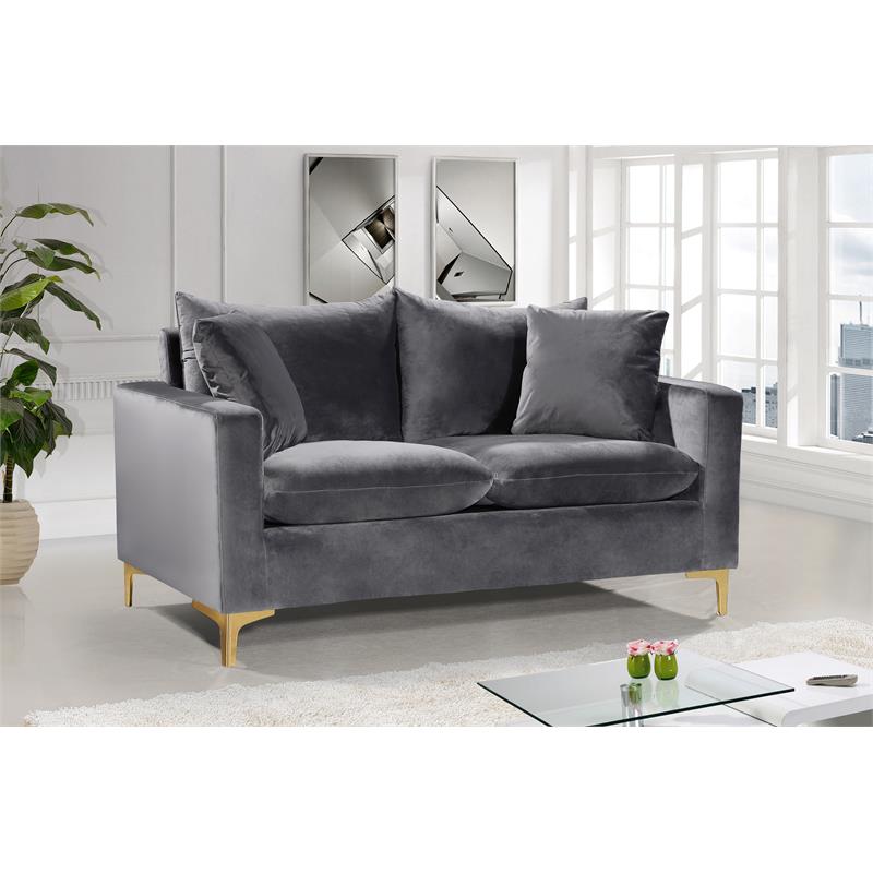 Home Square 2-Piece Set with Contemporary Velvet Loveseat and Sofa in Gray