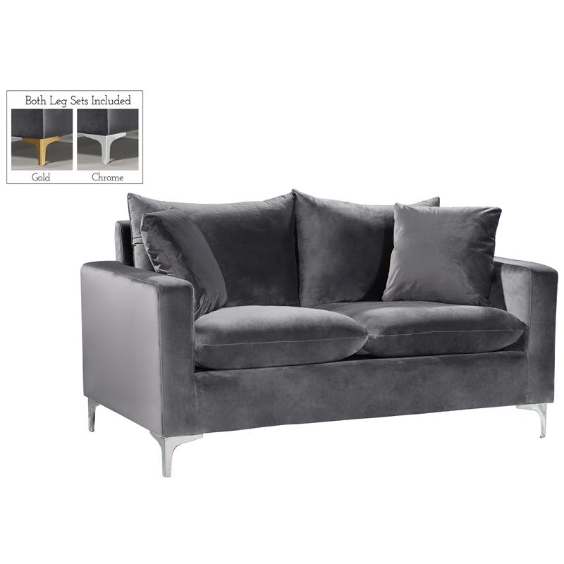 Home Square 2-Piece Set with Contemporary Velvet Loveseat and Sofa in Gray