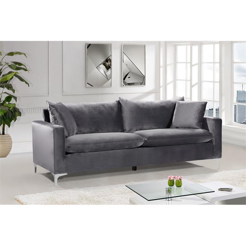 Home Square 2-Piece Furniture Set with Velvet Accent Chair and Sofa in Gray