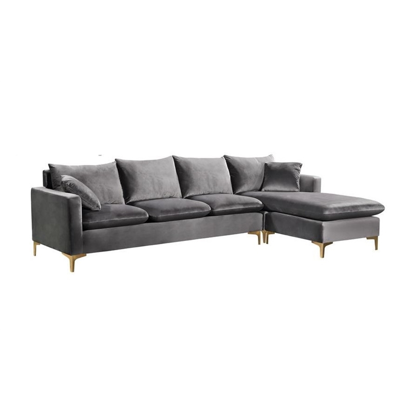Home Square 2-Piece Set with Velvet Reversible Sectional and Ottoman in Gray