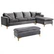 Home Square 2-Piece Set with Velvet Reversible Sectional and Ottoman in Gray