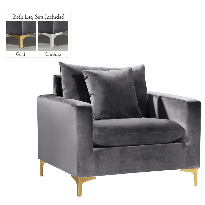 Home Square 2-Piece Set with Velvet Reversible Sectional & Accent Chair in Gray