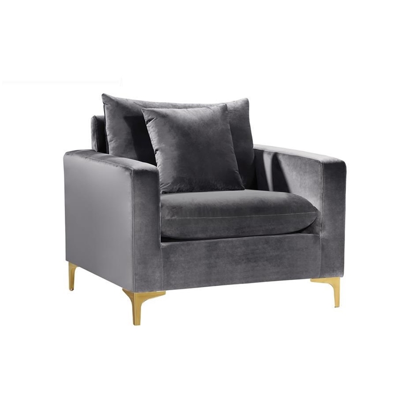 Home Square 2-Piece Set with Velvet Reversible Sectional & Accent Chair in Gray