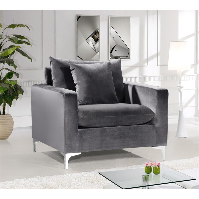 Home Square 2-Piece Set with Velvet Reversible Sectional & Accent Chair in Gray