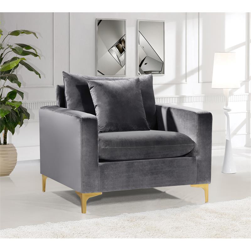Home Square 2-Piece Set with Velvet Reversible Sectional & Accent Chair in Gray