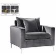 Home Square 2-Piece Set with Velvet Reversible Sectional & Accent Chair in Gray
