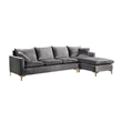 Home Square 2-Piece Set with Velvet Reversible Sectional & Accent Chair in Gray