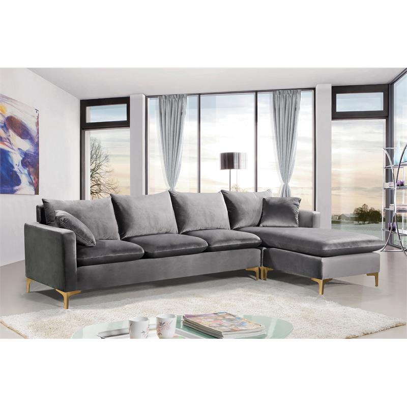 Home Square 2-Piece Set with Velvet Reversible Sectional & Accent Chair in Gray