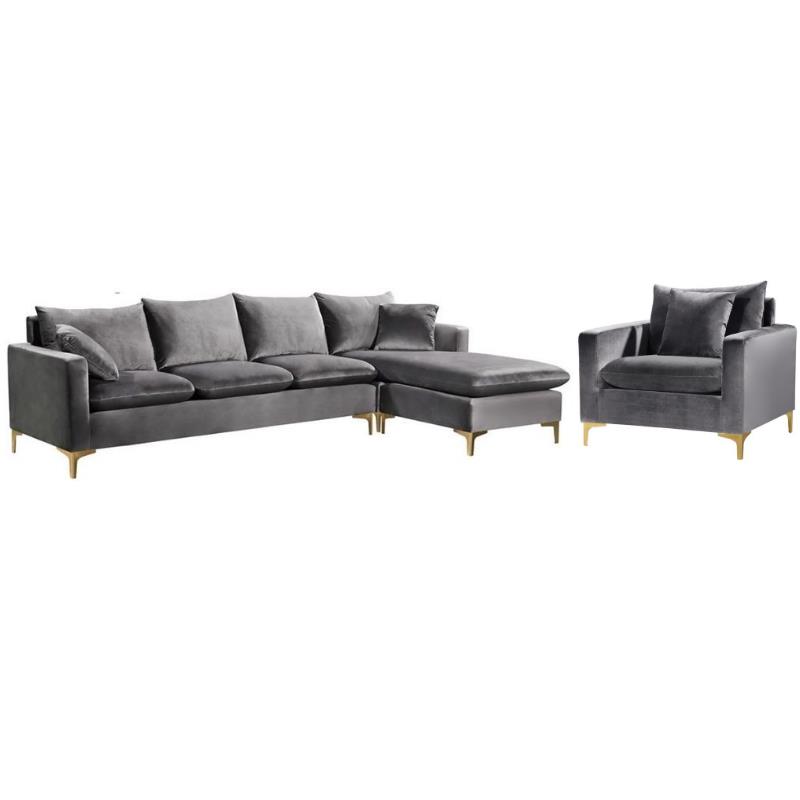 Home Square 2-Piece Set with Velvet Reversible Sectional & Accent Chair in Gray